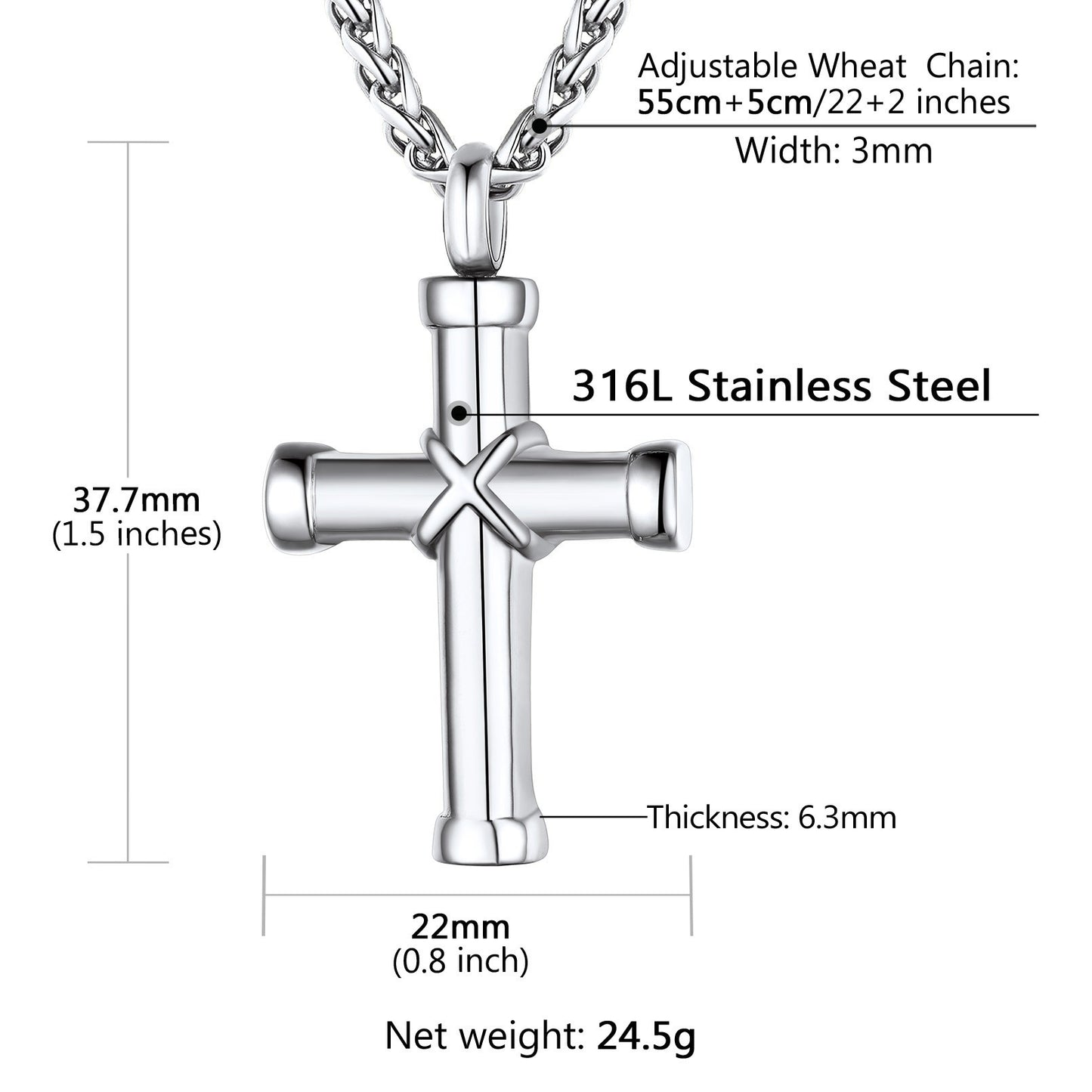 Personalized Engravable X Cross Urn Necklaces Dimension, Durable Solid