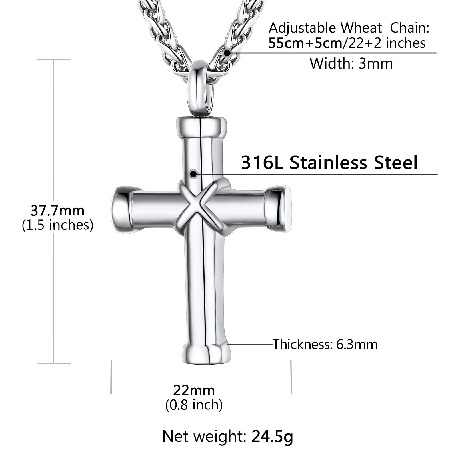 Personalized Engravable X Cross Urn Necklaces Dimension, Durable Solid