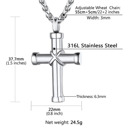 Personalized Engravable X Cross Urn Necklaces Dimension, Durable Solid