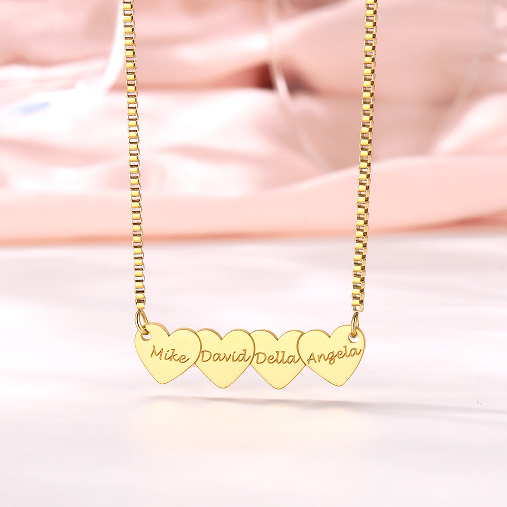 Personalized Engraved 1-4 Hearts Name Necklace Gold Plated