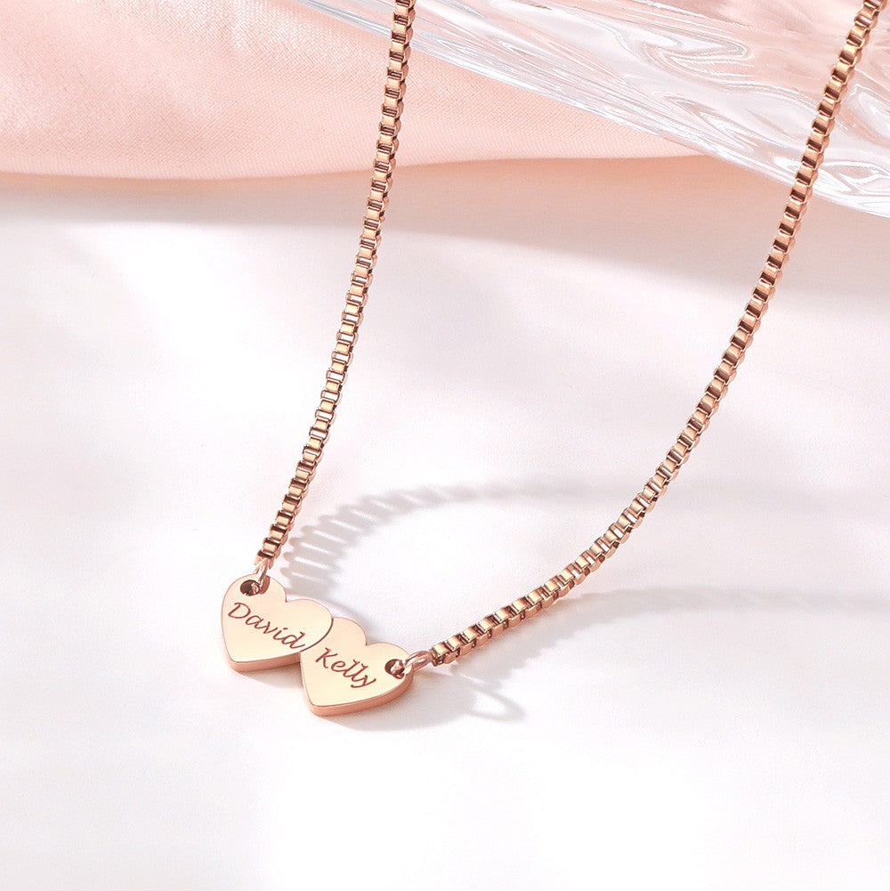 Personalized Engraved 1-4 Hearts Name Necklace Rose Gold Plated