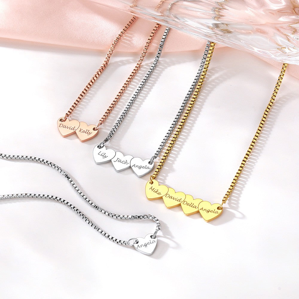 Personalized Engraved 1-4 Hearts Name Necklace in different color