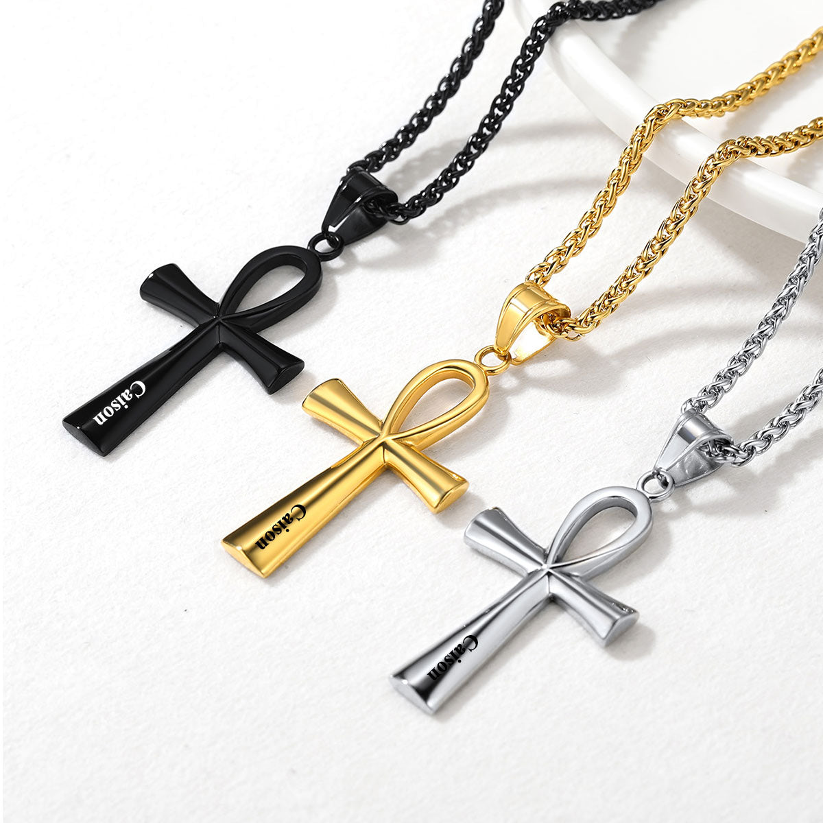 Personalized Engraved Ankh Cross Necklace in different Color