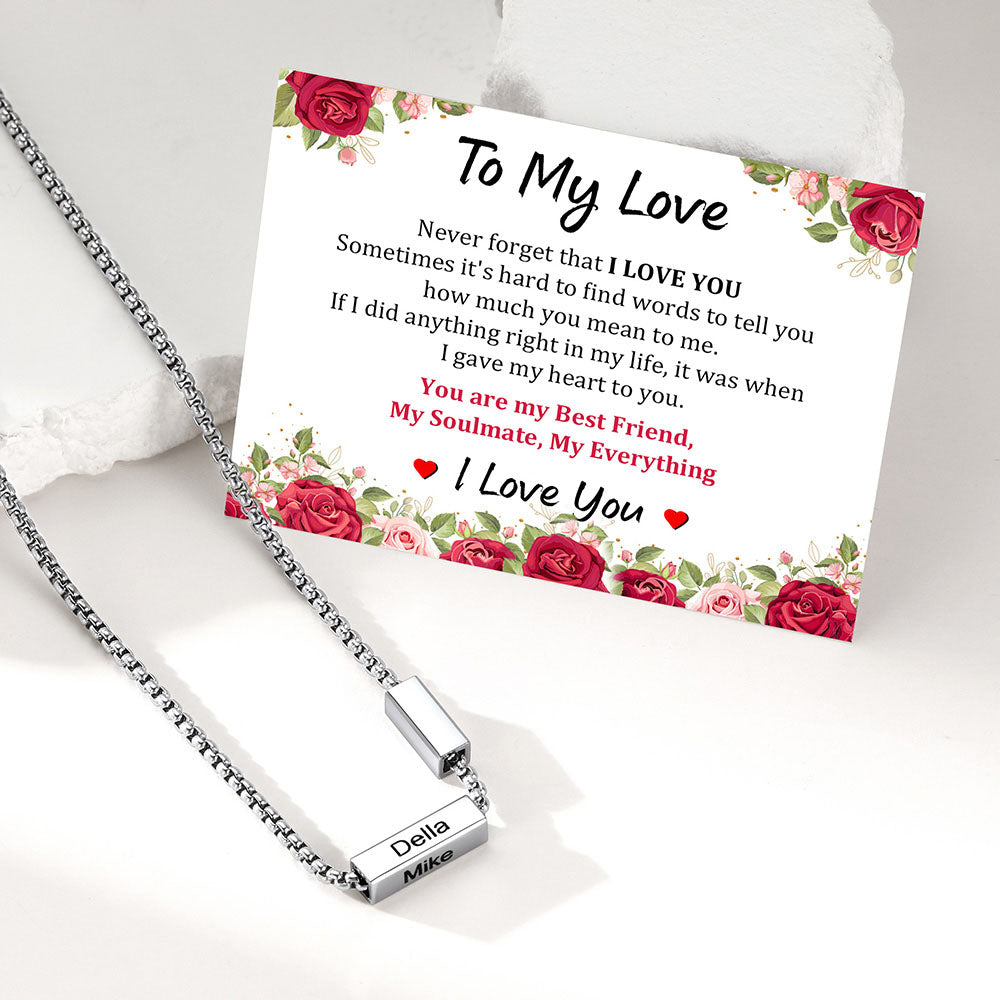 Personalized Engraved Bar Necklace with Greeting Card