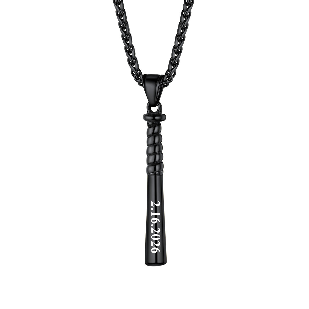 Personalized Engraved Baseball Bat Necklace Black Plated