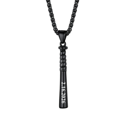 Personalized Engraved Baseball Bat Necklace Black Plated