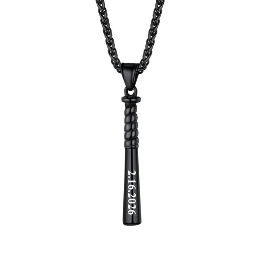 Personalized Engraved Baseball Bat Necklace Black Plated