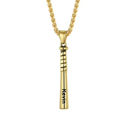 Personalized Engraved Baseball Bat Necklace Gold Plated