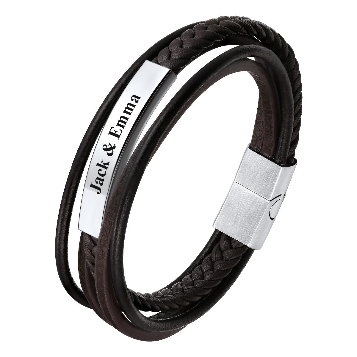 Personalized Engraved Braided Leather Bracelet for Men
