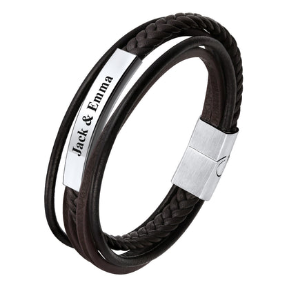 Personalized Engraved Braided Leather Bracelet for Men