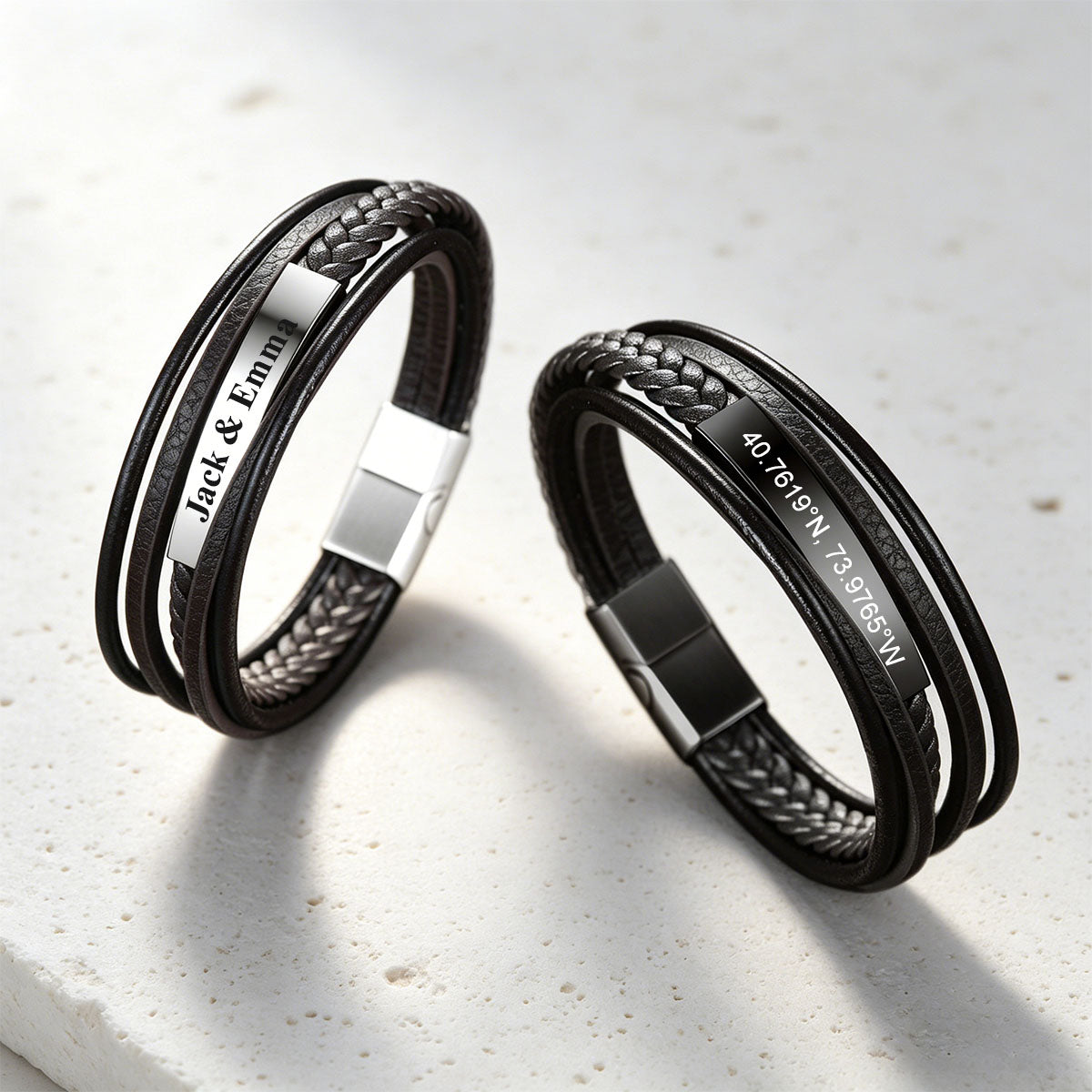 Personalized Engraved Braided Leather Bracelet in different color