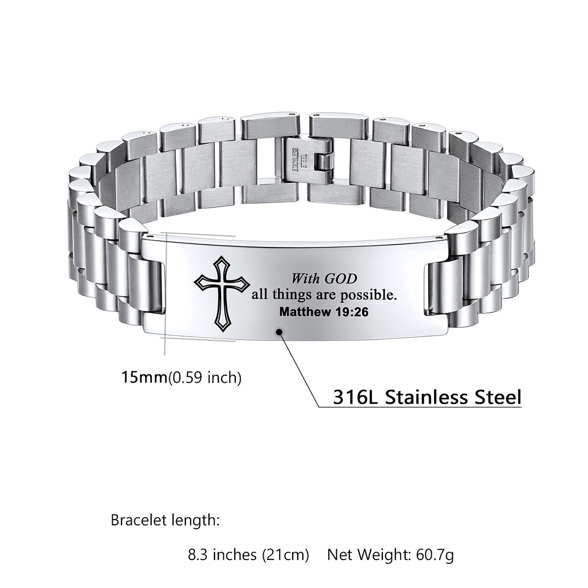 Personalized Engraved Cross Bracelet for Men Women Detail & Dimension