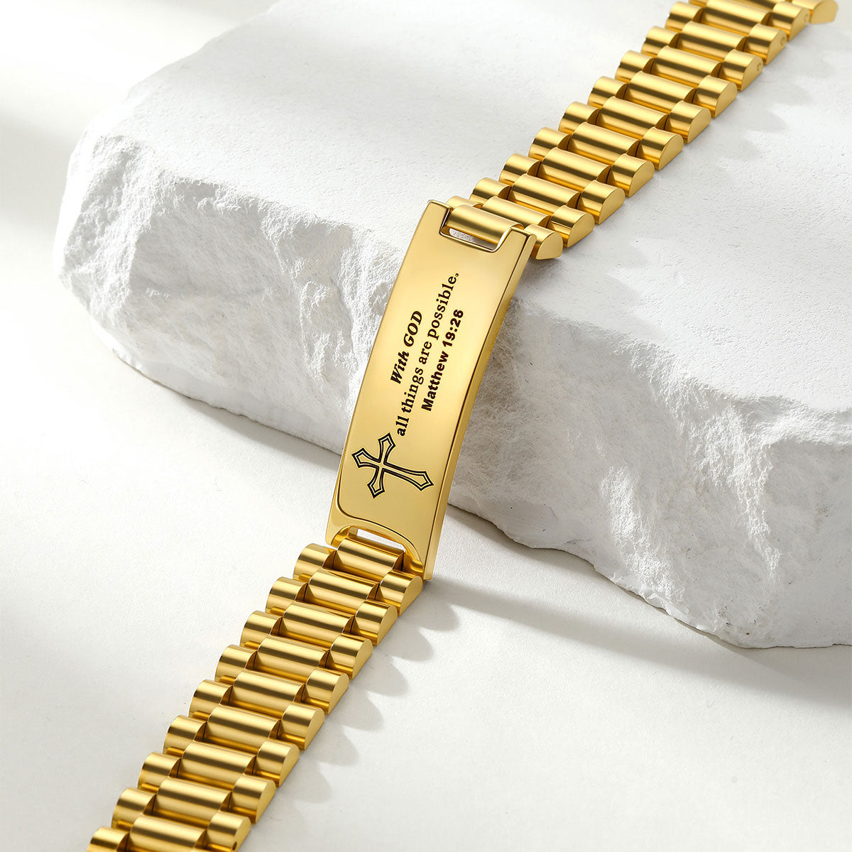 Personalized Engraved Cross Bracelet for Men Women in Gold Plated