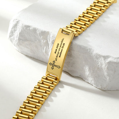 Personalized Engraved Cross Bracelet for Men Women in Gold Plated