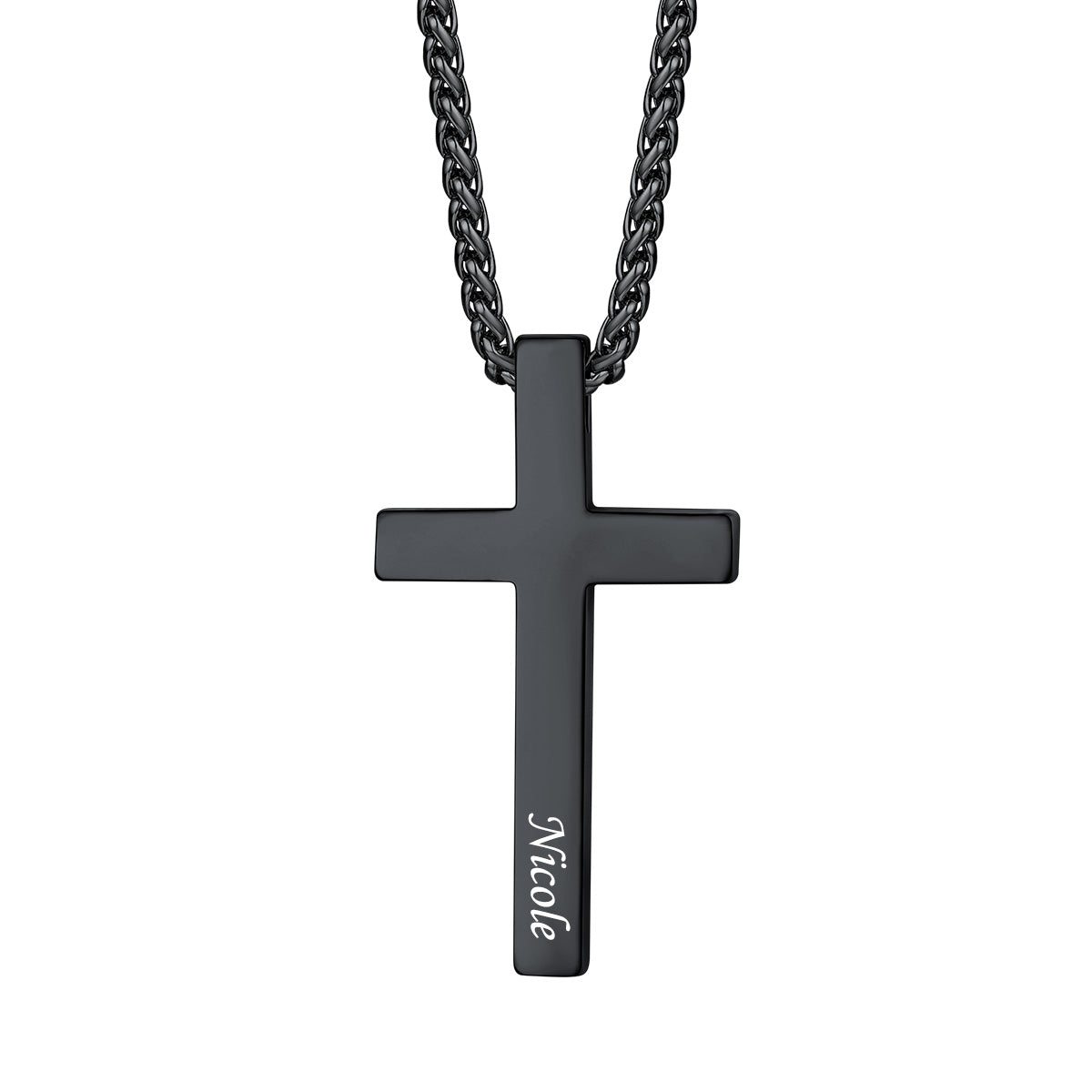Personalized Engraved Cross Necklace Black Plated