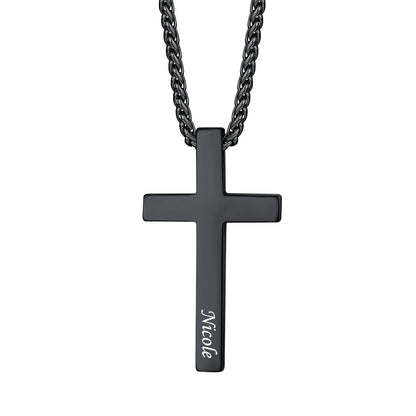 Personalized Engraved Cross Necklace Black Plated