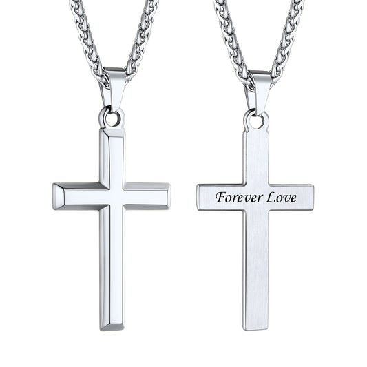 Personalized Engraved Cross Necklace in Stainless Steel