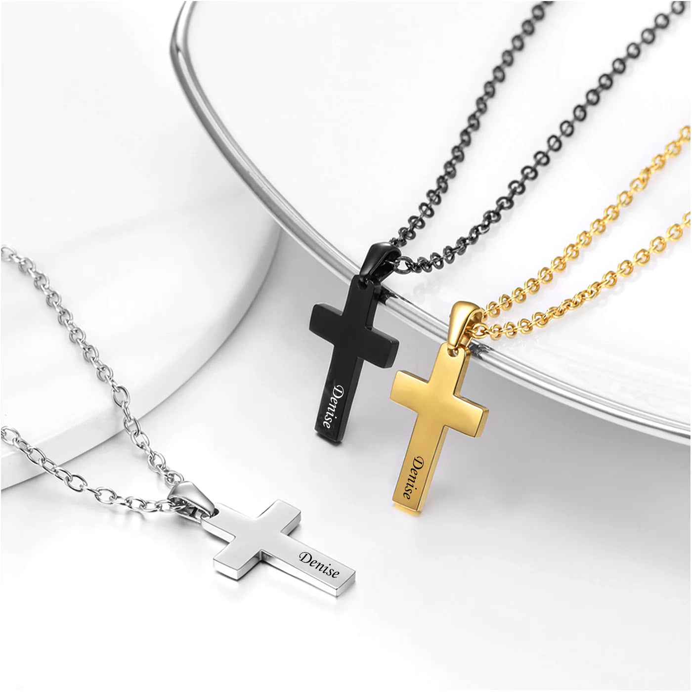 Personalized Engraved Cross Necklace in different color
