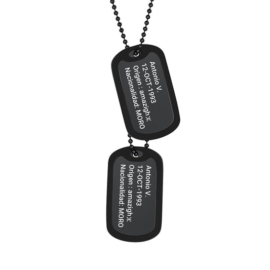 Personalized Engraved Dog Tag Pendant Necklaces Black Plated