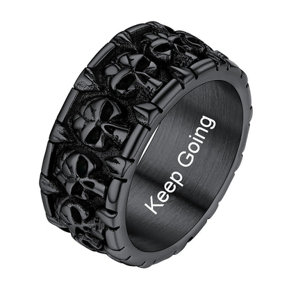 Personalized Engraved Gothic Skull Ring Black Plated