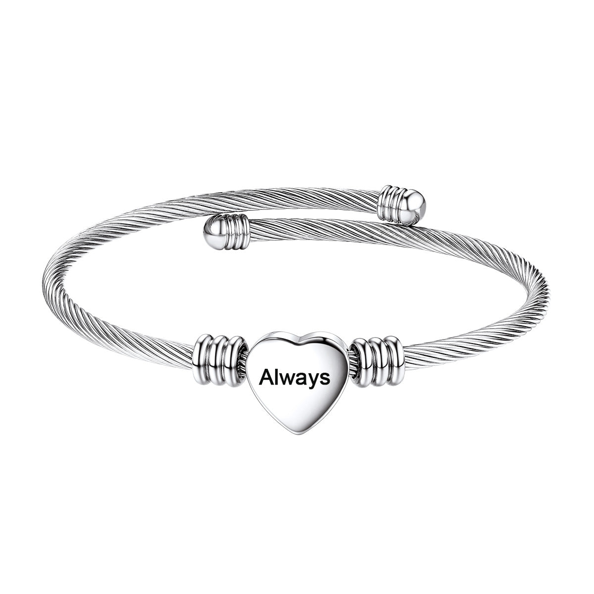 Personalized Engraved Heart Charm Cuff Bracelet for Women