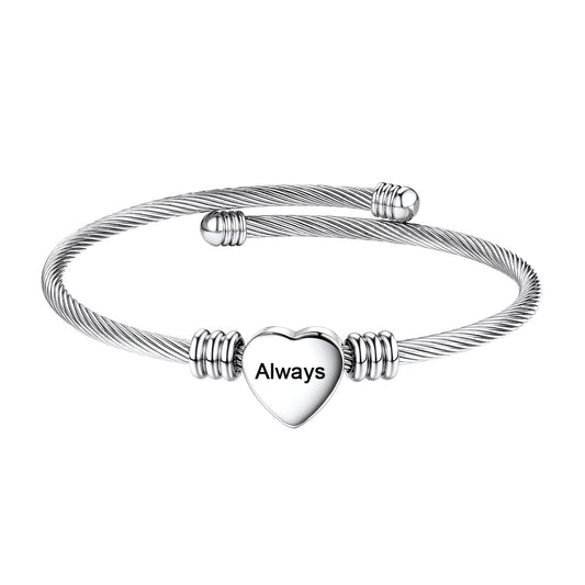 Personalized Engraved Heart Charm Cuff Bracelet for Women