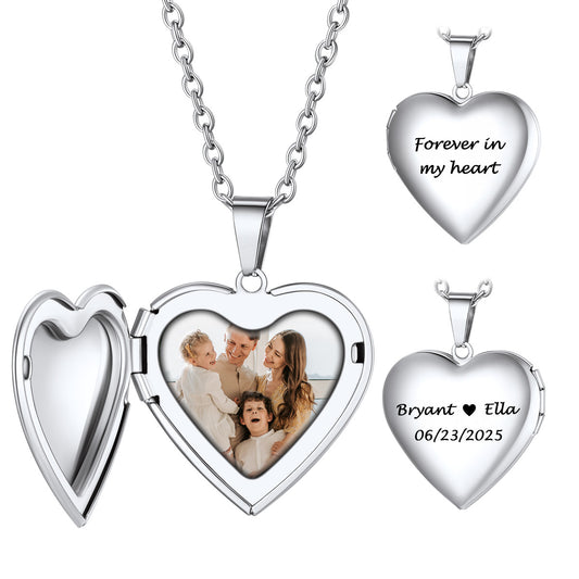 Personalized Engraved Heart Locket Necklace with Pictures