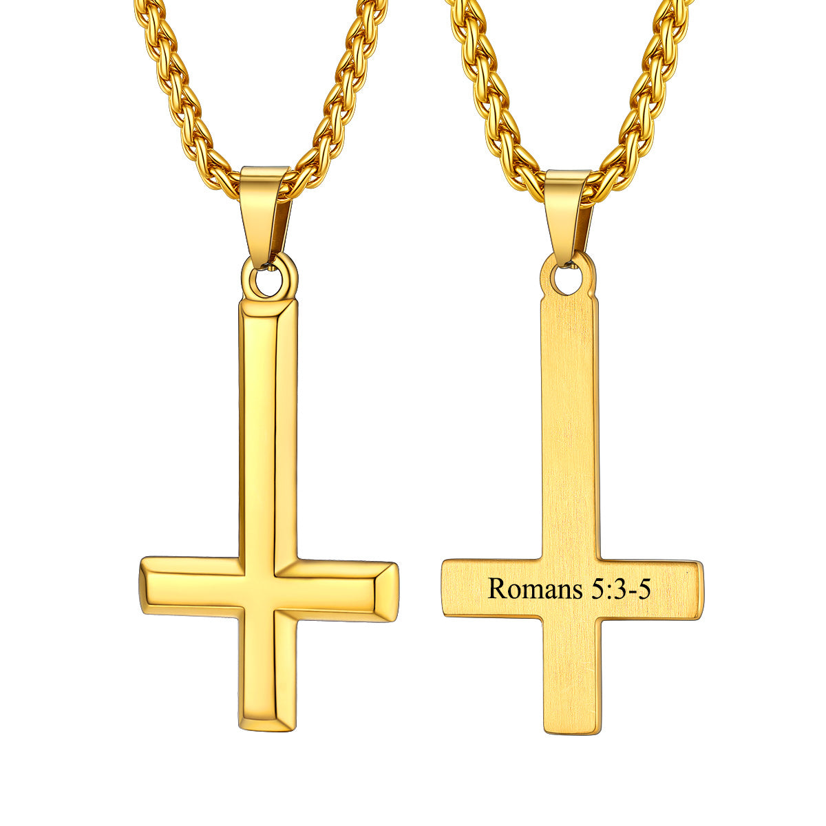 Personalized Engraved Inverted Cross Necklace Gold Plated