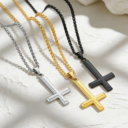 Personalized Engraved Inverted Cross Necklace in different color