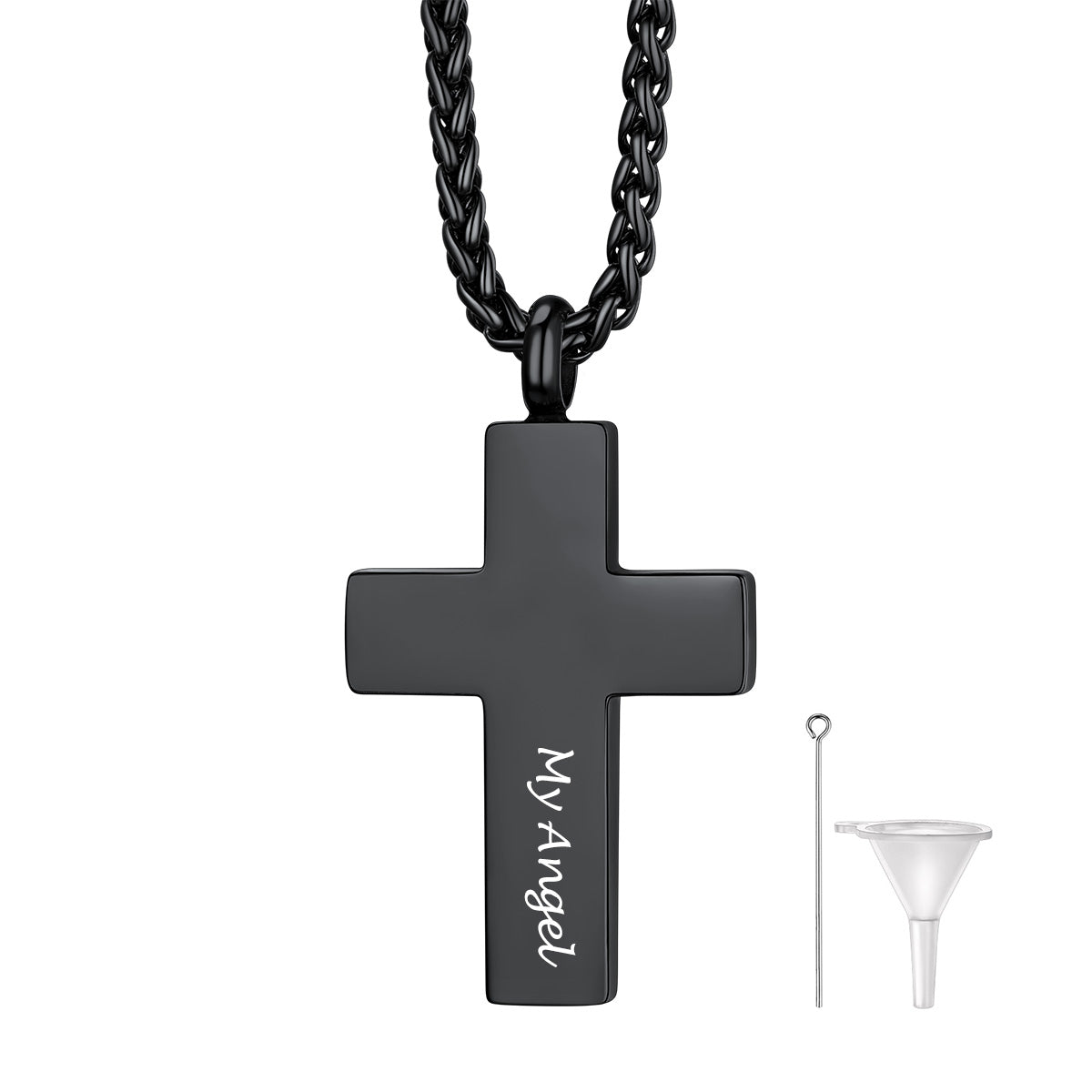 Personalized Engraved Latin Cross Urn Necklaces Black Plated