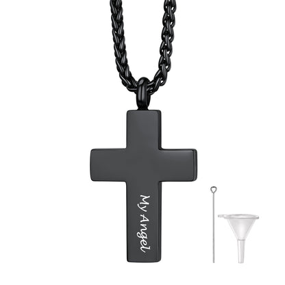 Personalized Engraved Latin Cross Urn Necklaces Black Plated
