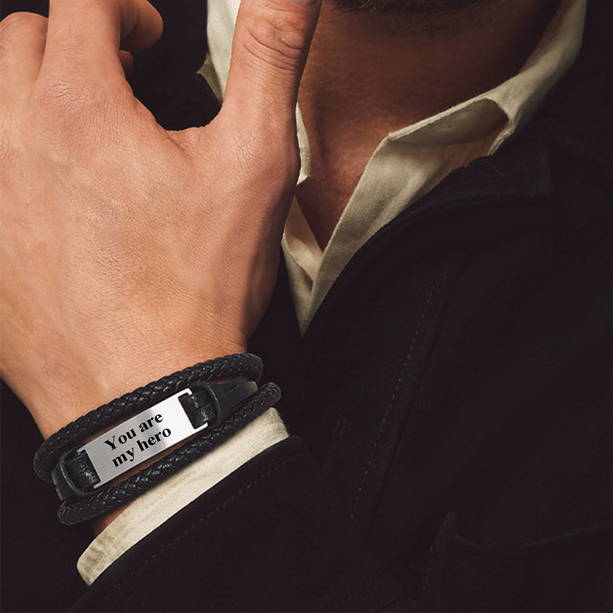 Personalized Engraved Leather Braided Bracelet for Men