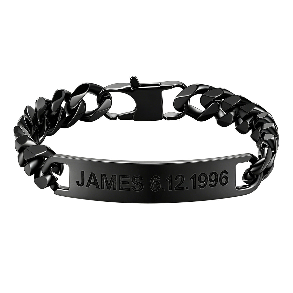 Personalized Engraved Text Bar Chain Bracelet for Men 10MM 