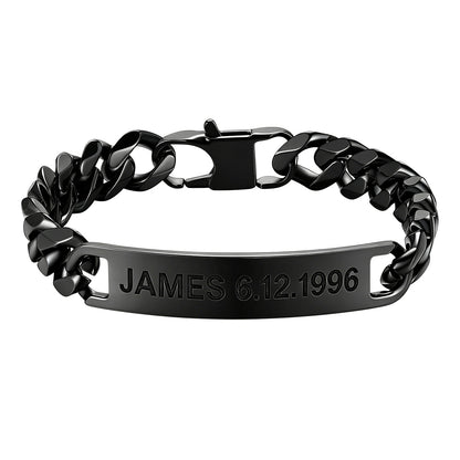 Personalized Engraved Text Bar Chain Bracelet for Men 10MM 