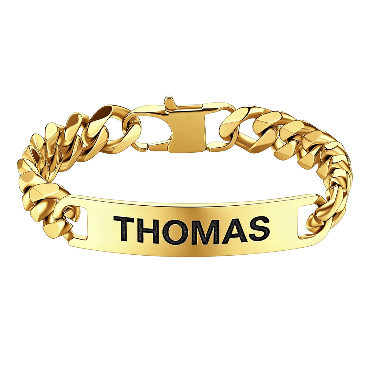 Personalized Engraved Text Bar Chain Bracelet for Men 10MM Gold Plated