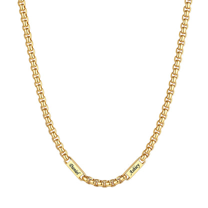 Personalized Engraving 2 Names Box Chain Necklace on a white background 5mm 