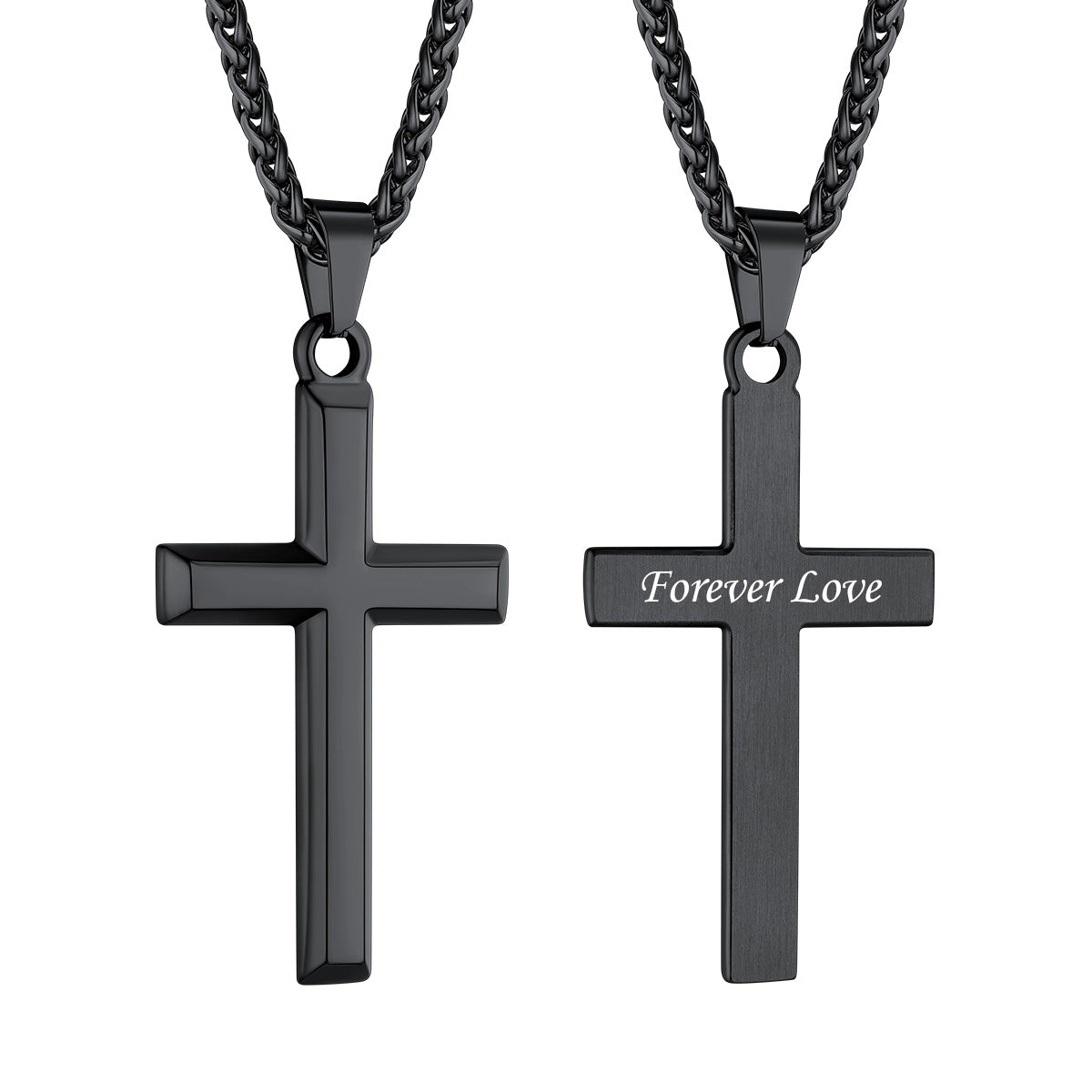 Personalized Engraving Cross Necklace in Black Plated