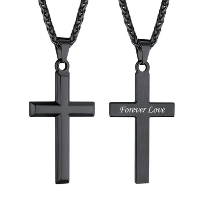 Personalized Engraving Cross Necklace in Black Plated