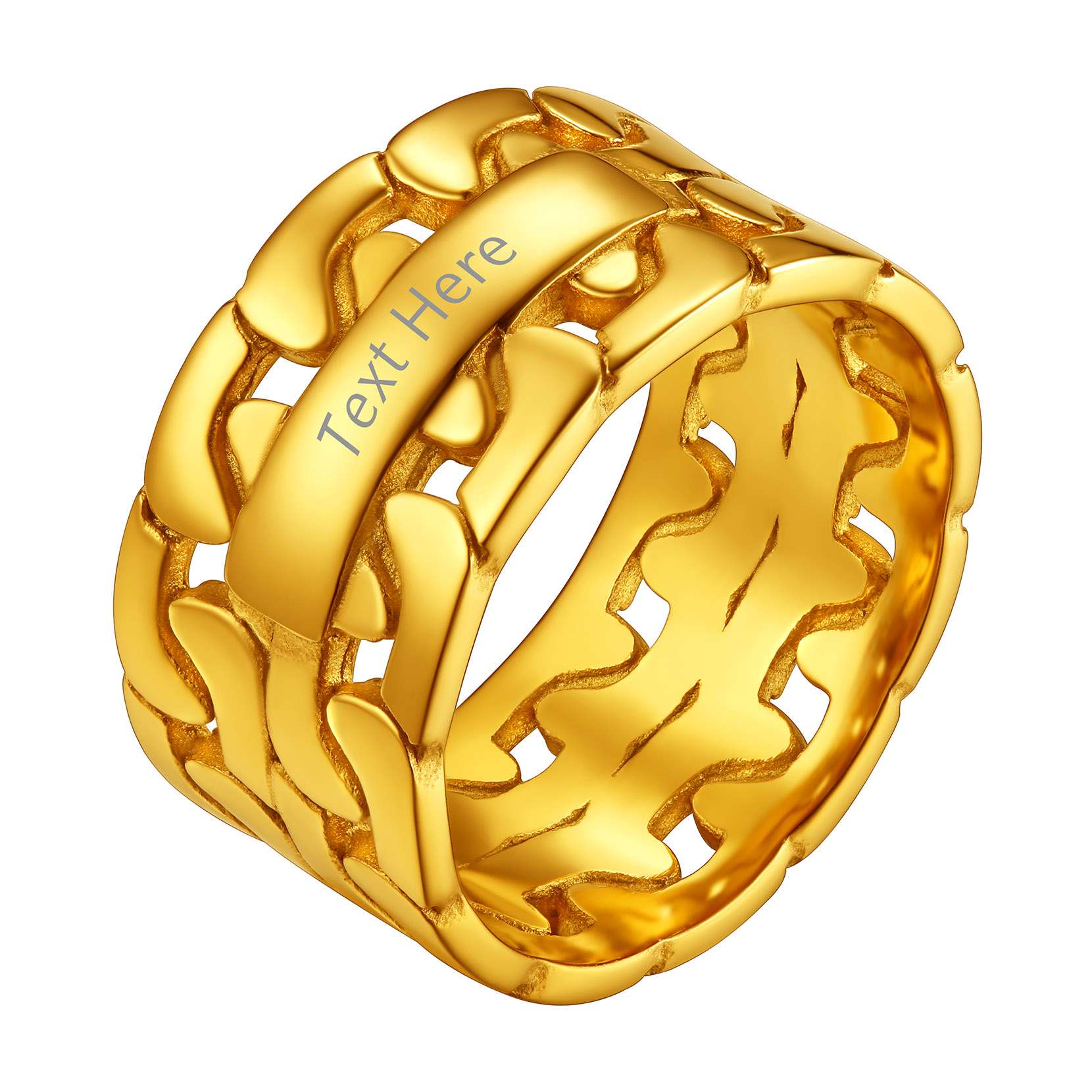 Personalized Engraving Cuban Ring 11.5mm Gold