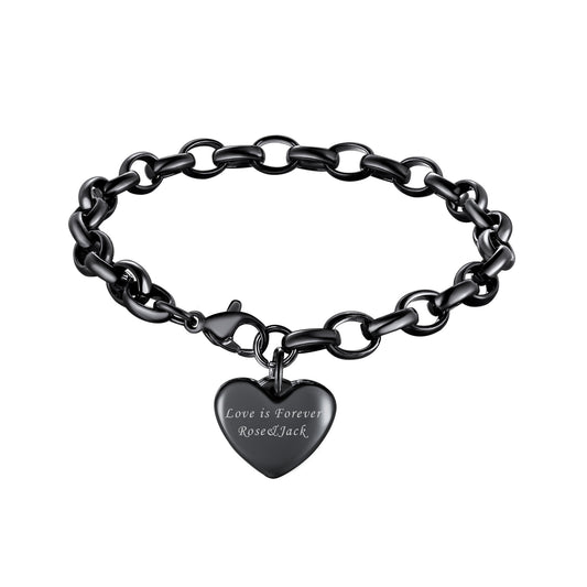 Personalized Engraving Heart Charms Bracelet for Women Black Plated BMH5476
