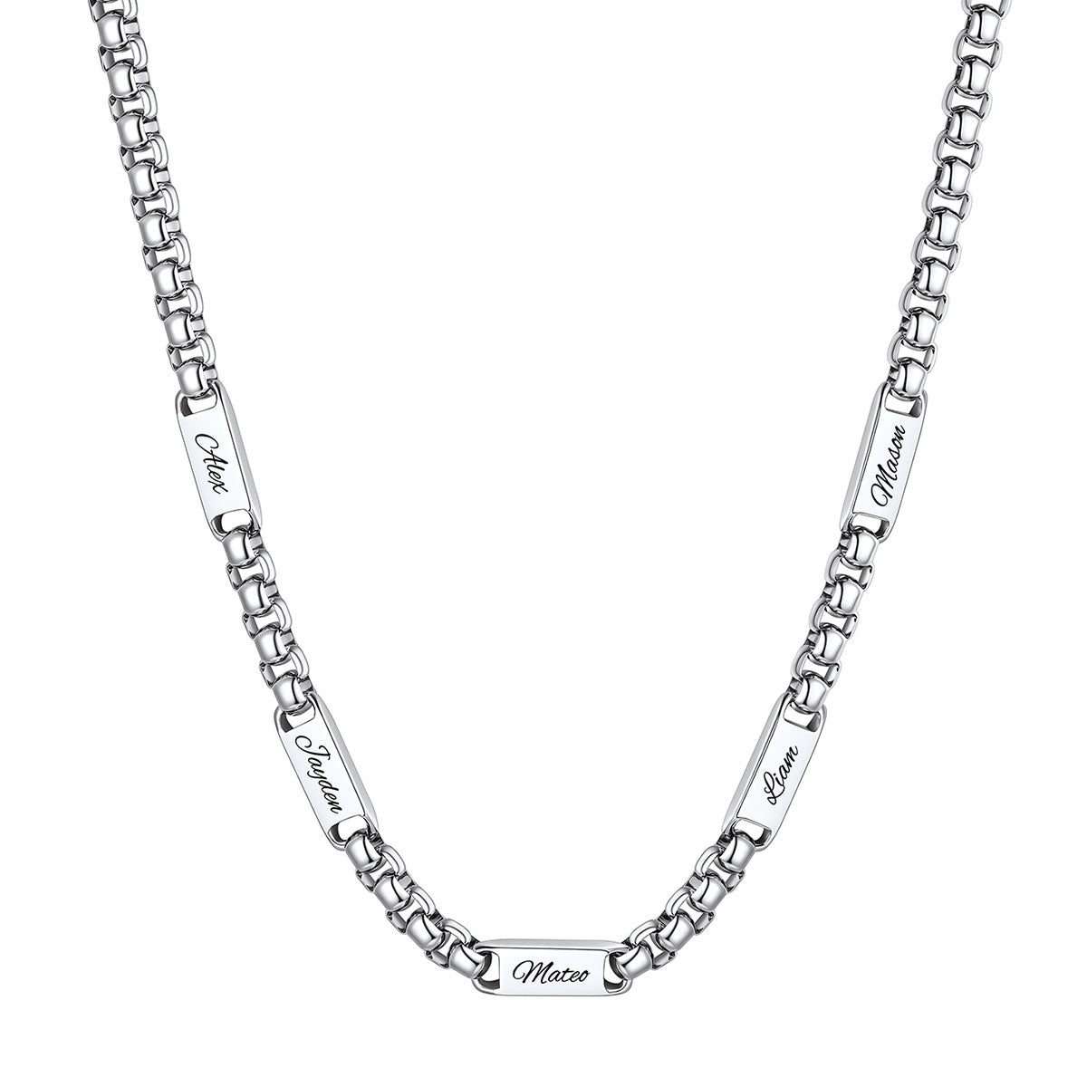 Personalized Engraving Multi-Name Box Chain Necklace 5/7MM