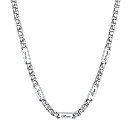 Personalized Engraving Multi-Name Box Chain Necklace 5/7MM