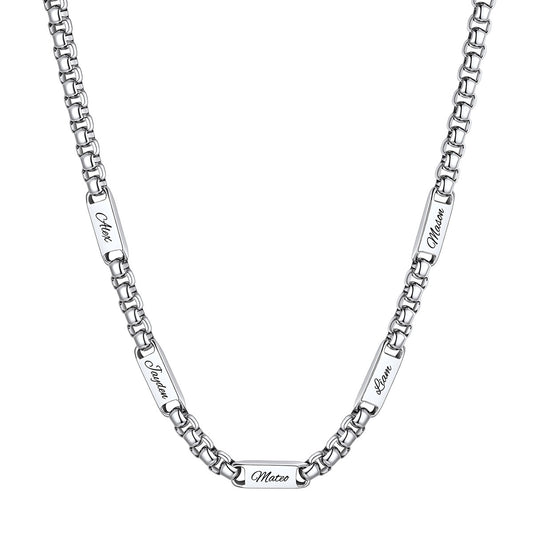 Personalized Engraving Multi-Name Box Chain Necklace 5/7MM