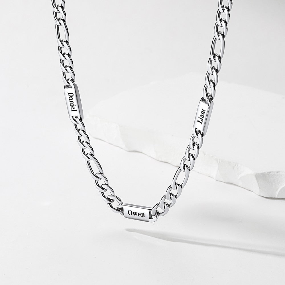Personalized Engraving Name Figaro Chain Necklace Steel
