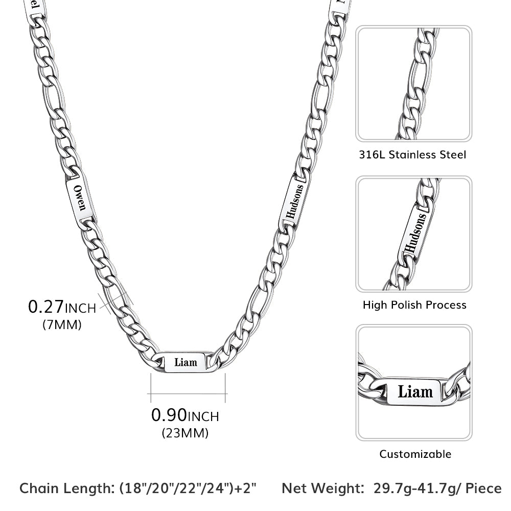 Personalized Engraving Name Figaro Chain Necklace detail