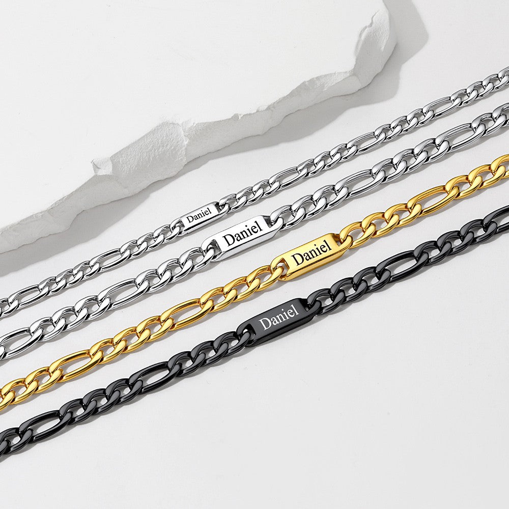 Personalized Engraving Name Figaro Chain Necklace in different color