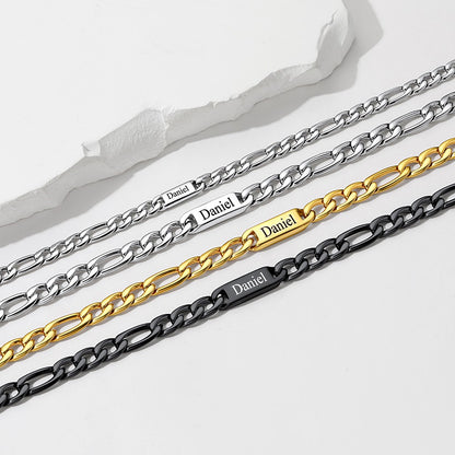 Personalized Engraving Name Figaro Chain Necklace in different color