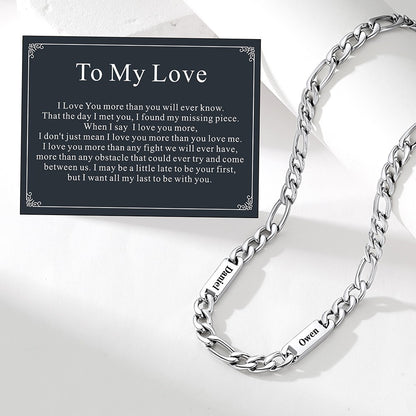 Personalized Engraving Name Figaro Chain Necklace with greeting card