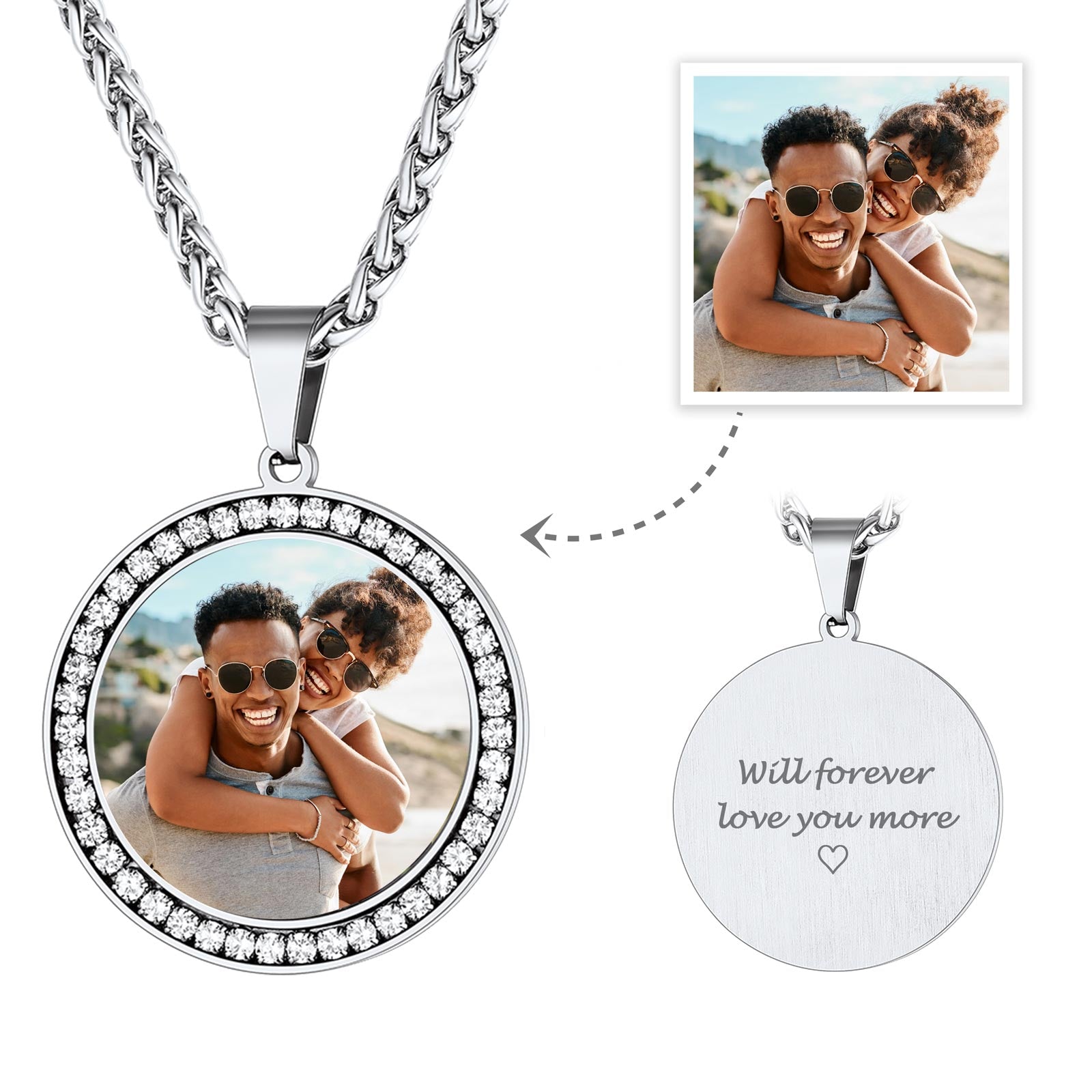 Personalized Engraving Photo Necklace CZ Picture Necklace