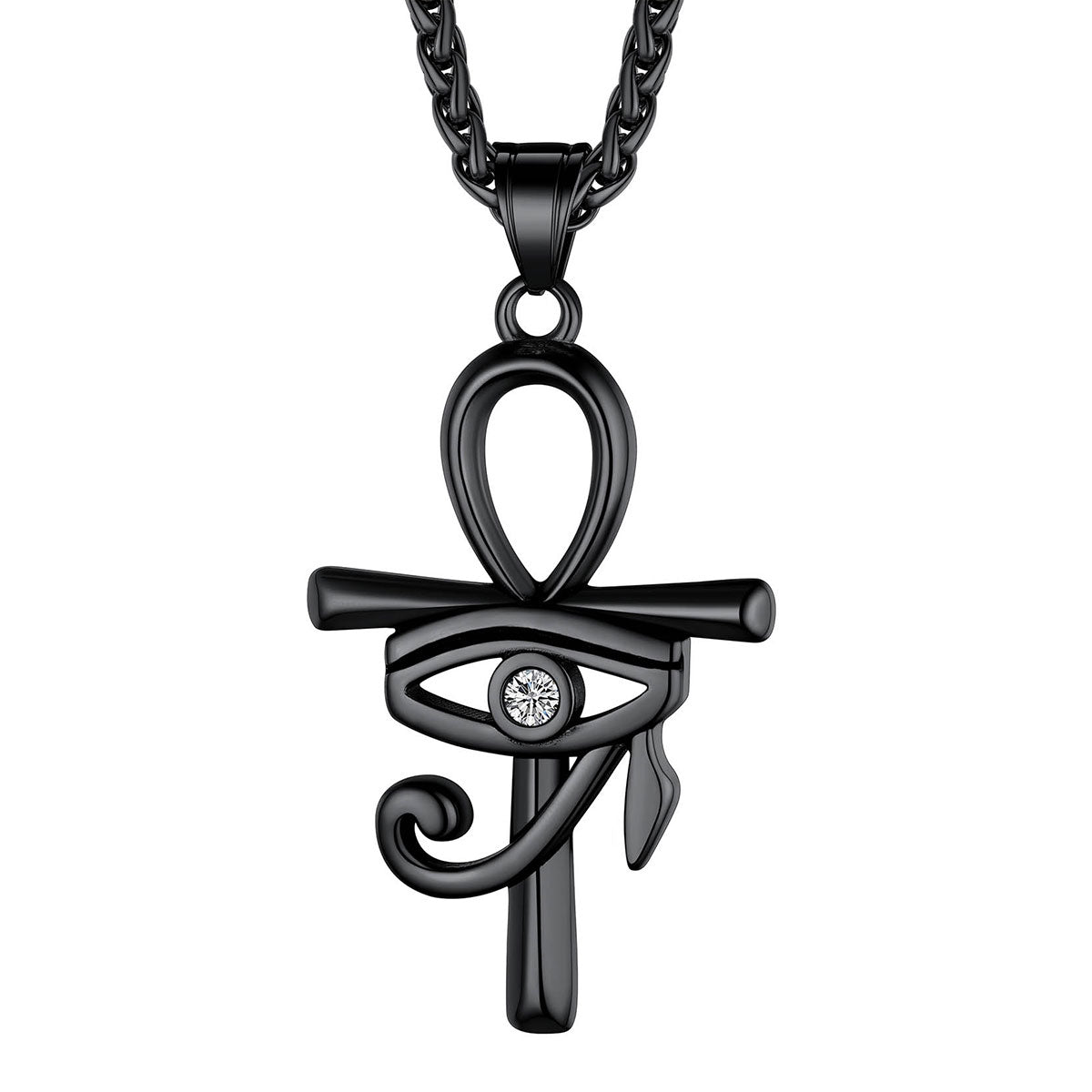 Personalized Eye of Horus Ankh Cross Necklace Black Plated